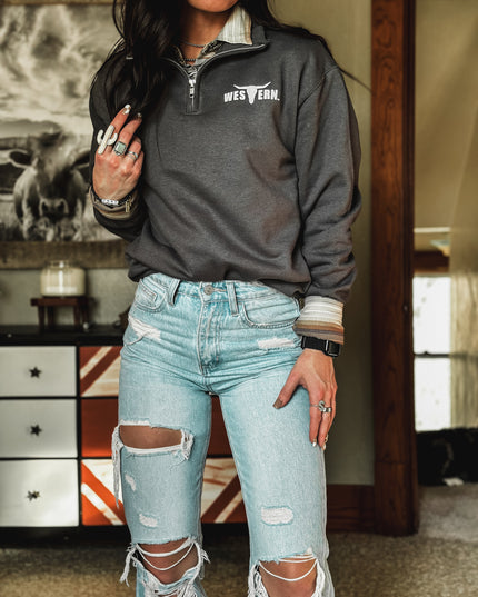 Brand 1/4 Zip Charcoal Grey