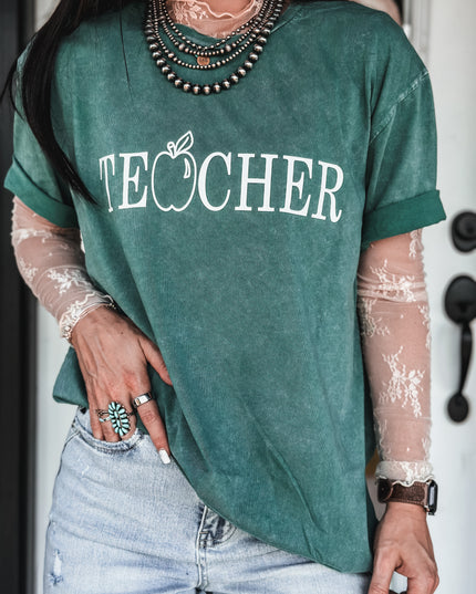 TEACHER Oversized T - Vintage Mineral Green