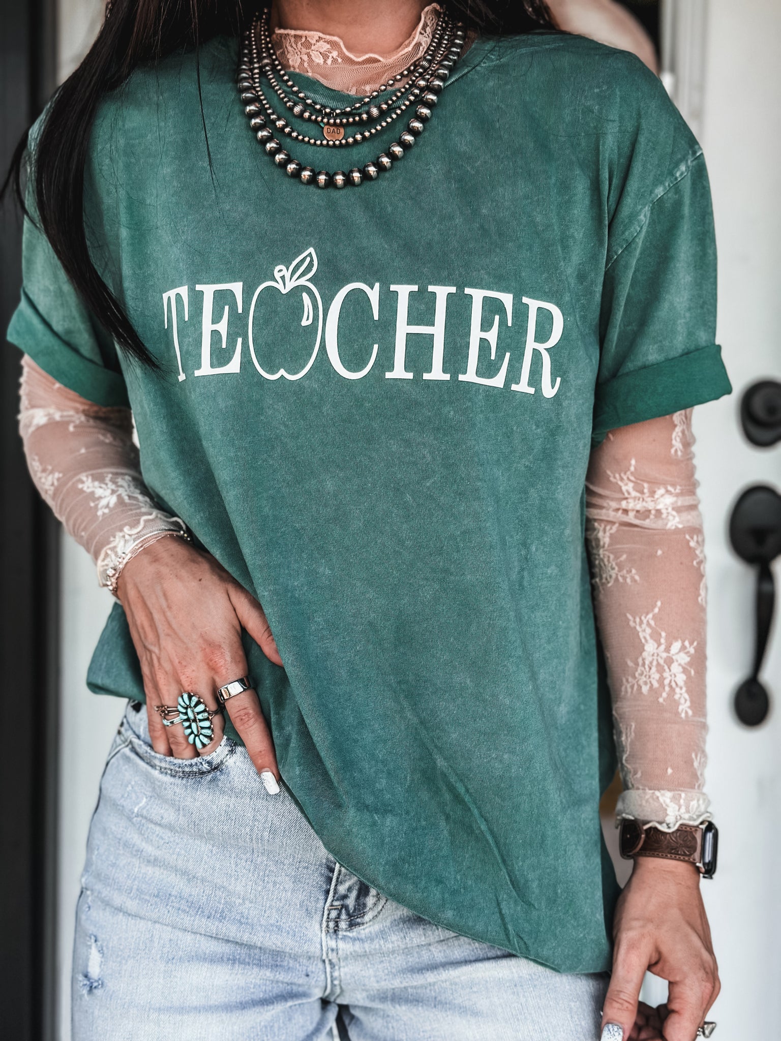 TEACHER Oversized T - Vintage Mineral Green