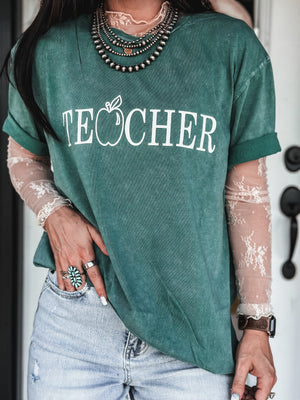 TEACHER Oversized T - Vintage Mineral Green