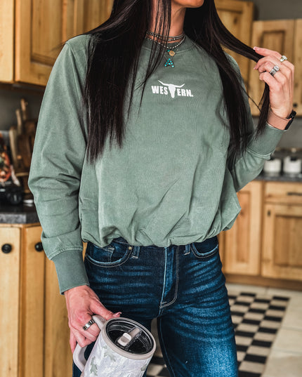 Brand Logo Bubble Hem Pullover - Eldergreen