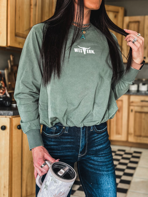 Brand Logo Bubble Hem Pullover - Eldergreen