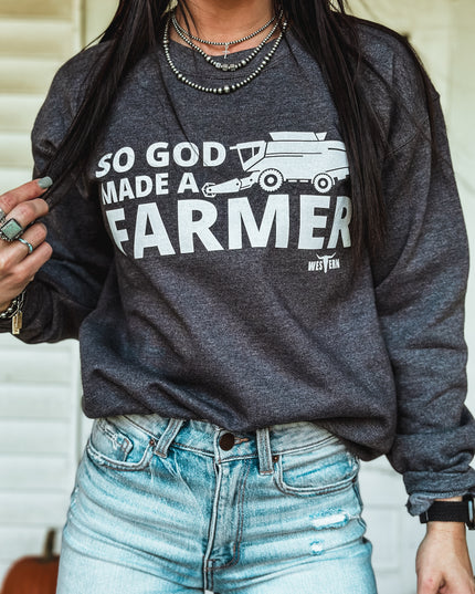 God Made a Farmer Crew - Dark Grey Heather