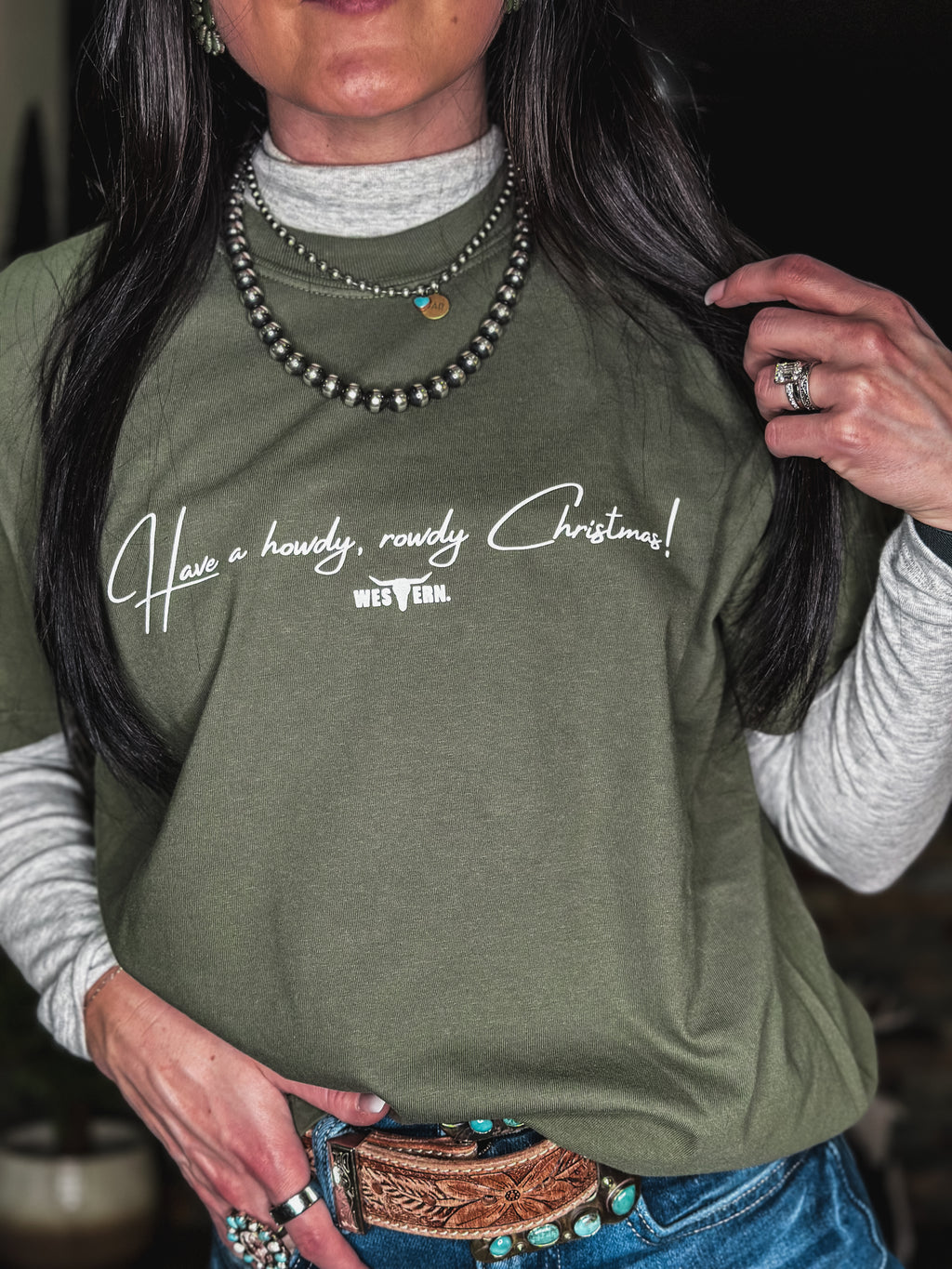 Howdy, Rowdy Christmas - Olive Green