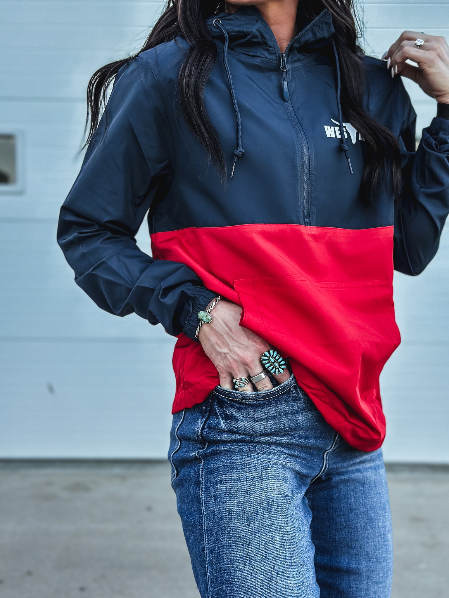 Brand Scuba 1/4 Zip Windbreaker  - Navy/Red