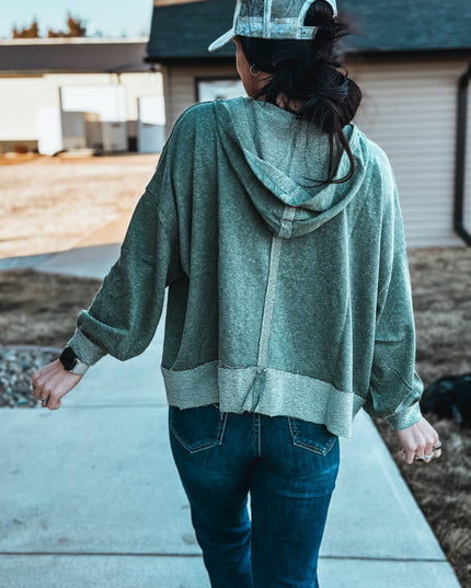 Brand Swoop Raw Hem Hoodie - Dark Green