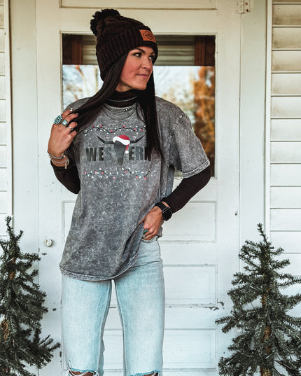 Brand Logo Christmas Edition - Oversized T Grey Acid Wash
