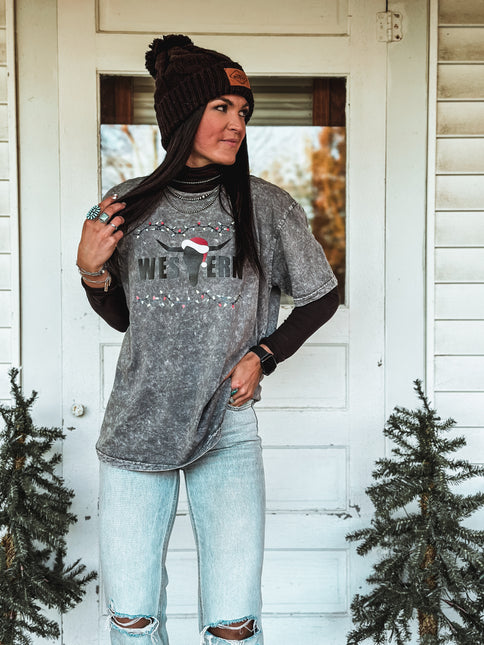 Brand Logo Christmas Edition - Oversized T Grey Acid Wash