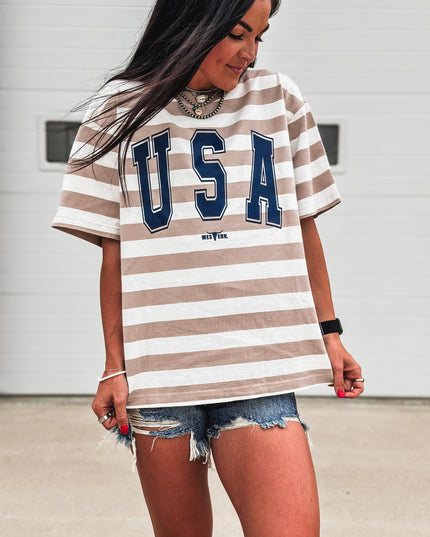 USA [block letters] Dock Stripe T