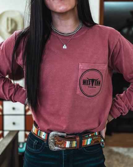 Brand Longsleeve Pocket T - Brick