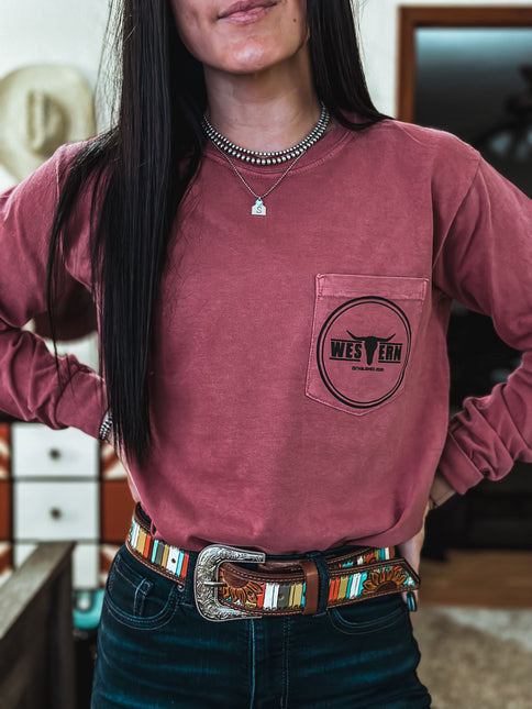 Brand Longsleeve Pocket T - Brick