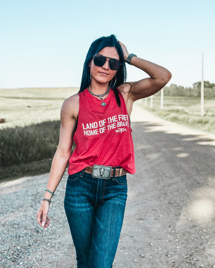 Land of the Free Cropped Tank - Red