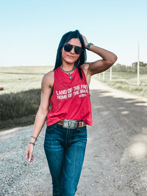 Land of the Free Cropped Tank - Red