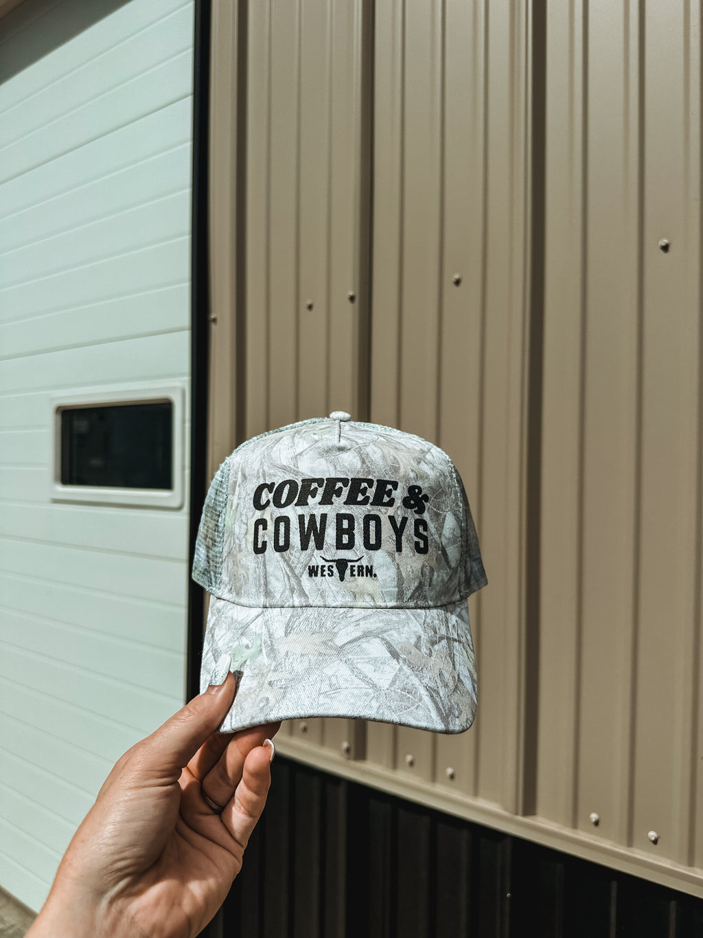Coffee & Cowboys Hat - White Camo Woods