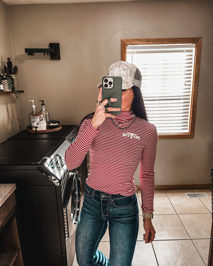 Brand Stripe Longsleeve Turtleneck - Red