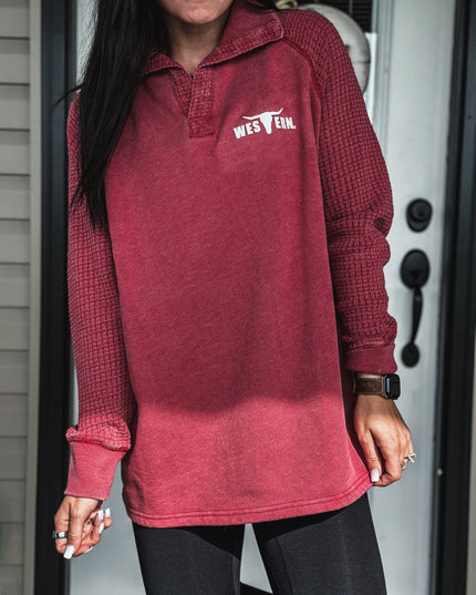 Brand Waffle Knit Pullover - Red