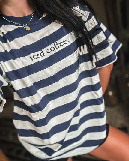 Iced Coffee T - Navy Dock Stripe