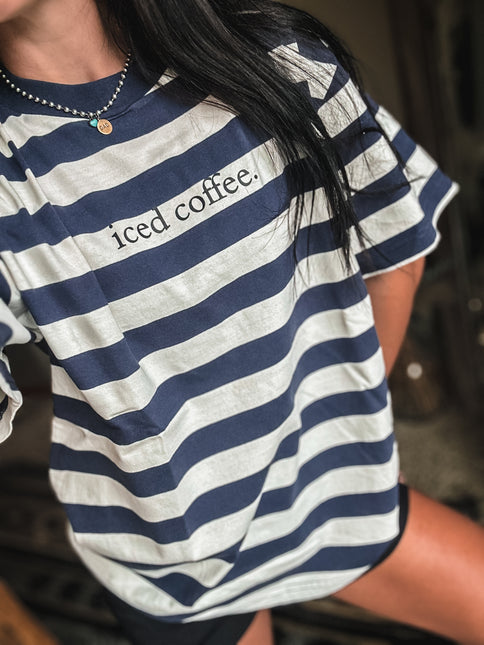 Iced Coffee T - Navy Dock Stripe