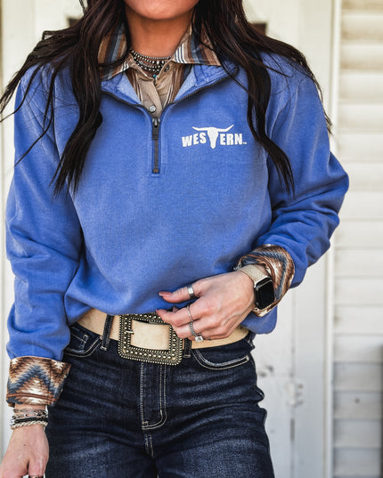 Brand 1/4 Zip Dusty Blue