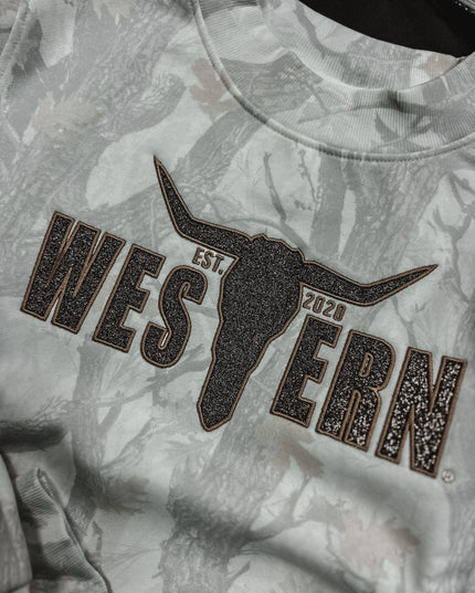 Glitter Logo Camo Mockneck