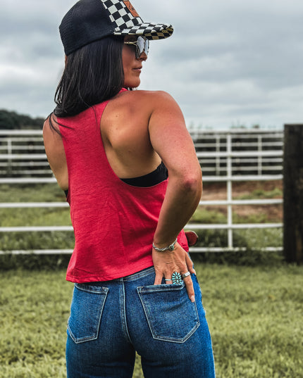 Brand Logo Checkers Cropped Tank - Red