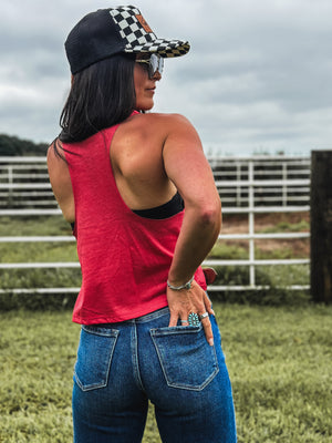 Brand Logo Checkers Cropped Tank - Red