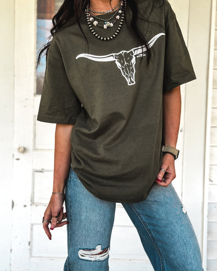 The Longhorn - Beefy Oversized T Olive