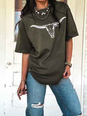 The Longhorn - Beefy Oversized T Olive