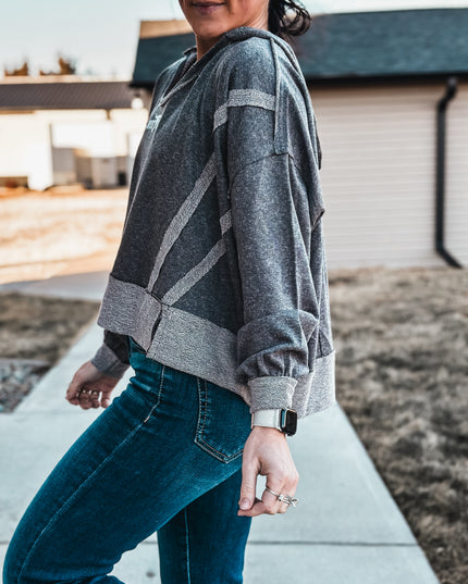 Brand Swoop Raw Hem Hoodie - Black