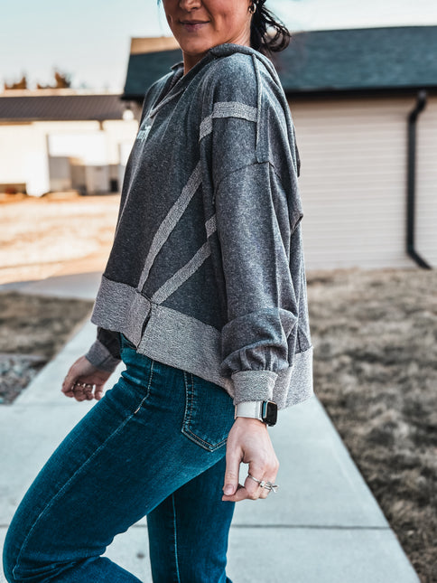 Brand Swoop Raw Hem Hoodie - Black