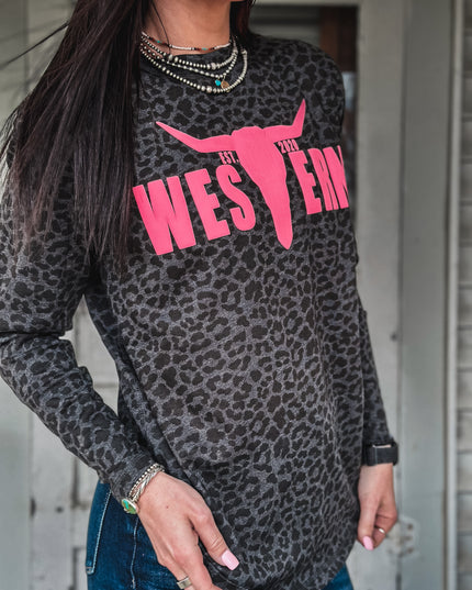 Brand Pink Puff Logo Leopard Longsleeve