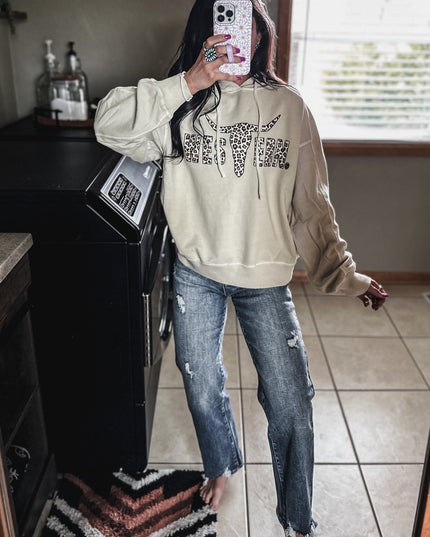 Brand Leopard Logo Deadwood Hoodie - Cream