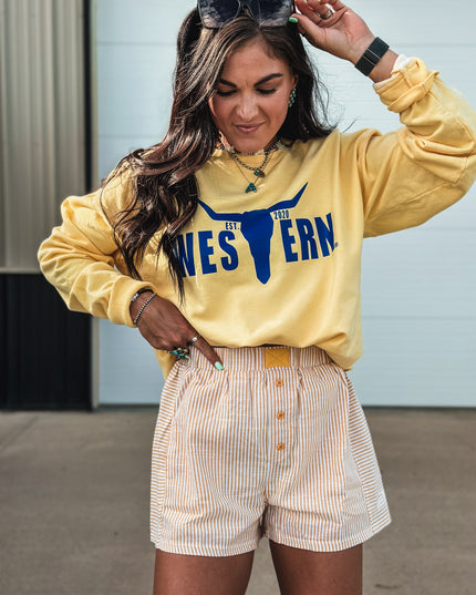 Brand Blue Logo Crew - Summer Yellow