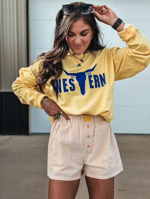 Brand Blue Logo Crew - Summer Yellow