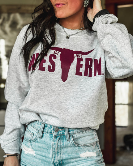 Brand Logo Crew - Ash/Maroon