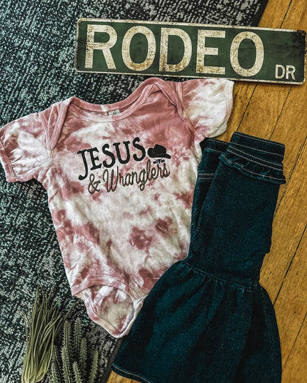 Jesus & Wranglers Onesie - Pink Tie Dye