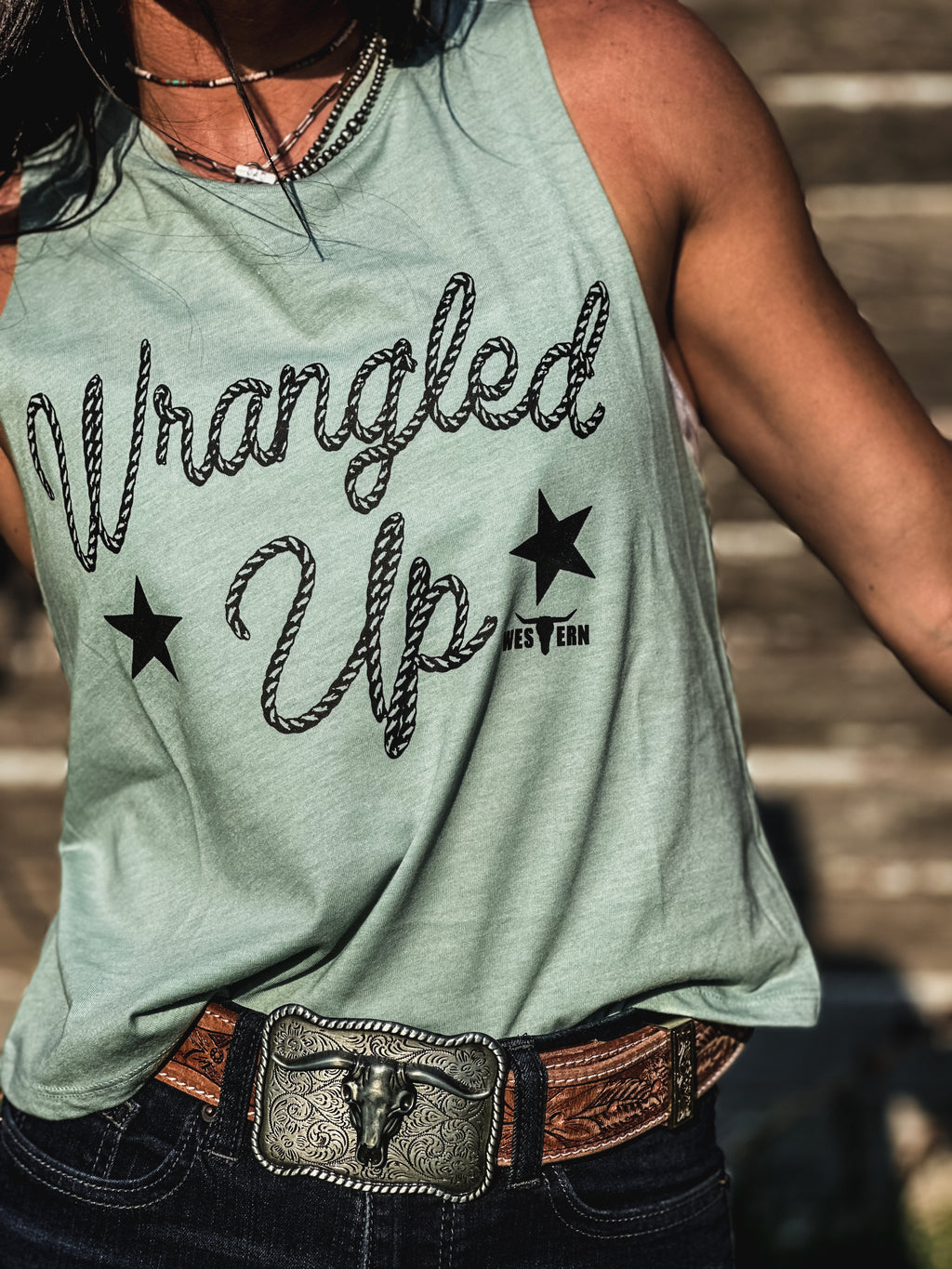 Wrangled Up Cropped Tank - Sage