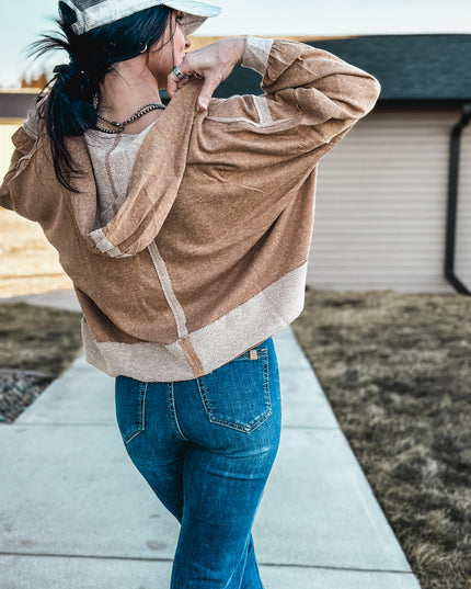 Brand Swoop Raw Hem Hoodie - Camel