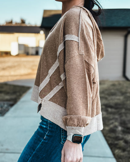 Brand Swoop Raw Hem Hoodie - Camel