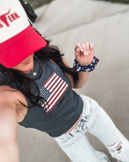 United States Flag Racer Tank - Vintage Navy