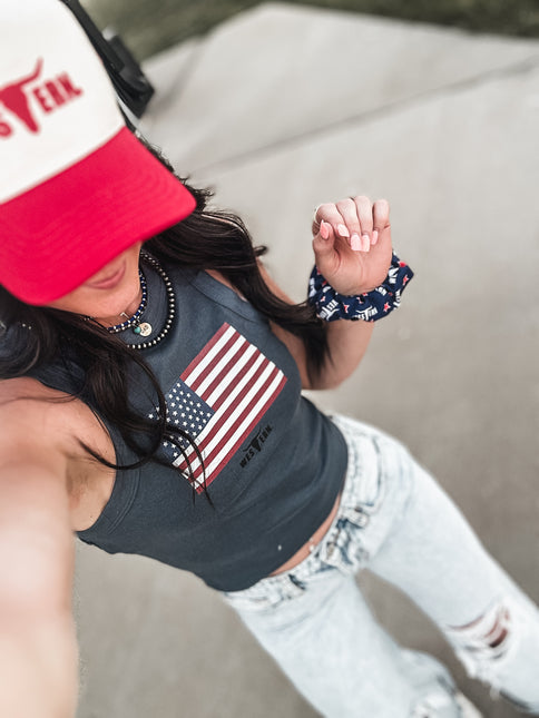 United States Flag Racer Tank - Vintage Navy