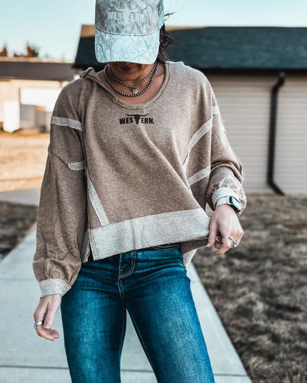 Brand Swoop Raw Hem Hoodie - Mocha