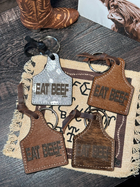 Eat Beef Cow Tag Keychain