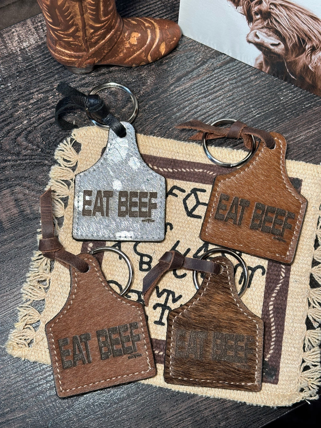 Eat Beef Cow Tag Keychain