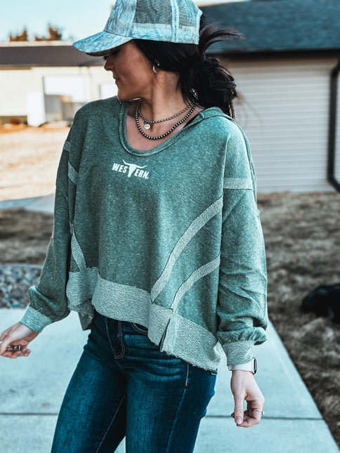 Brand Swoop Raw Hem Hoodie - Dark Green