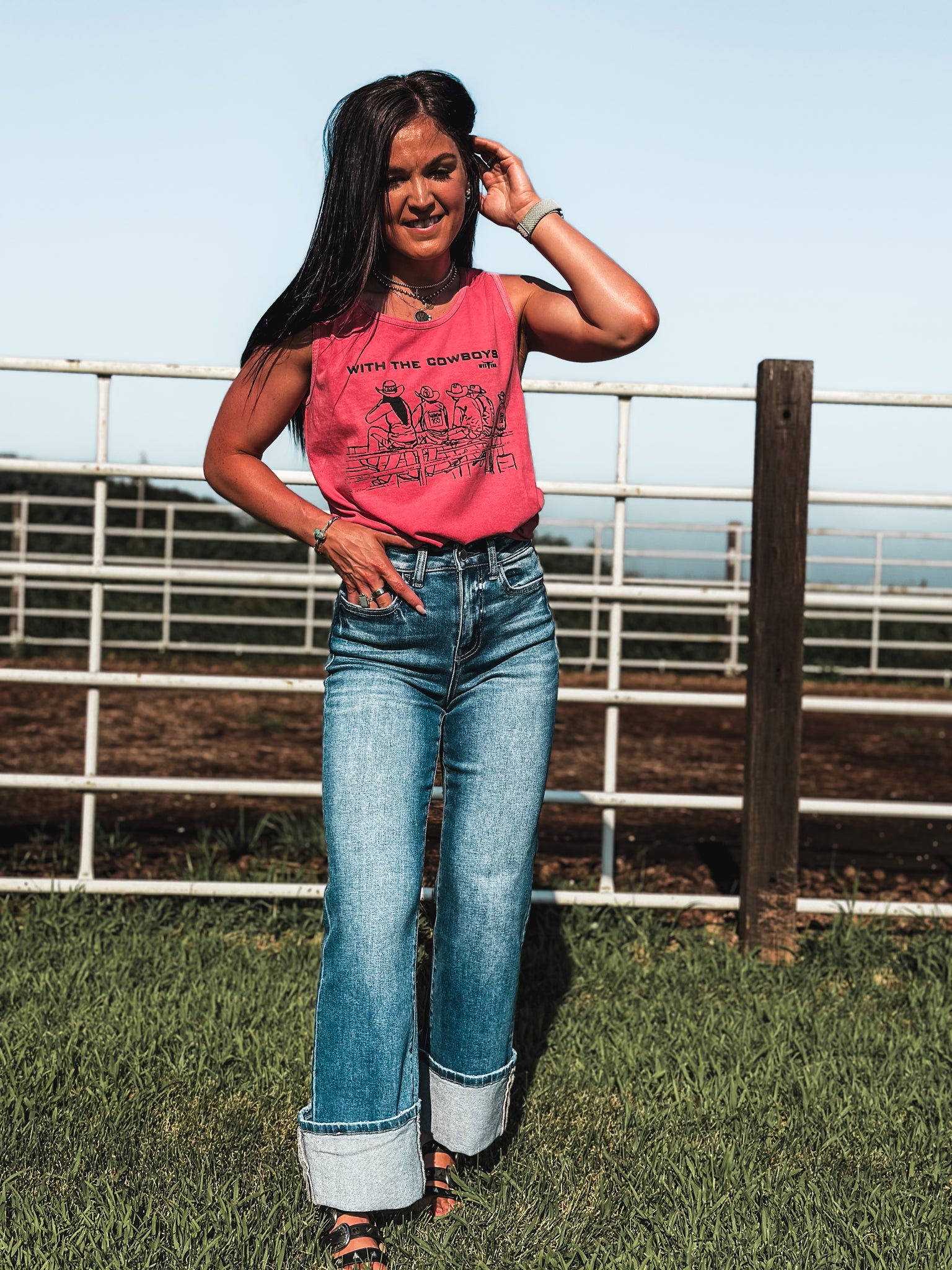 With the Cowboys Tank - Watermelon
