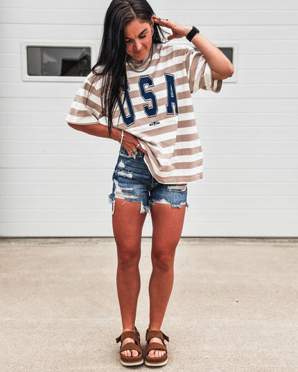 USA [block letters] Dock Stripe T