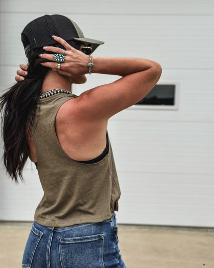 Booze Cruise Cropped Tank - Olive