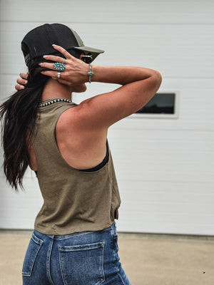 Booze Cruise Cropped Tank - Olive