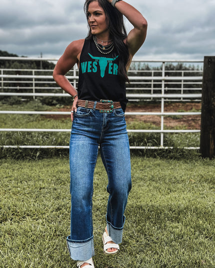 Brand Logo Teal Cropped Tank - Black